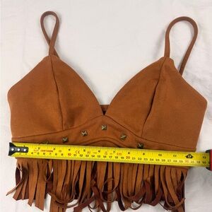 SHEIN Brown Fringe Crop Top